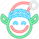 christmas, elf, neon, sign, dwarf, santa claus hat, xmas