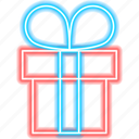 present, box, neon, sign, christmas, gift, package, winter