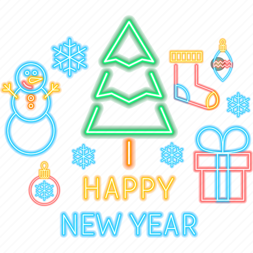 Happy, new, year, neon, label, snowman, christmas icon - Download on Iconfinder