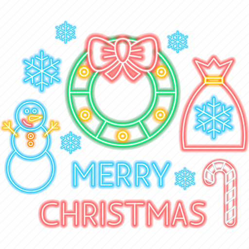 Merry, christmas, neon, label, snowman, wreath, snow icon - Download on Iconfinder