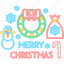 merry, christmas, neon, label, snowman, wreath, snow, bag 