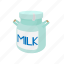can, cartoon, container, handle, jar, metal, milk 