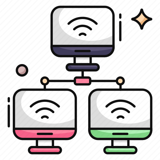 Connected monitors, connected desktop, wireless network, broadband connection, lan network icon - Download on Iconfinder