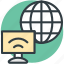 computer, globe, wifi signals, wireless internet, wireless network 
