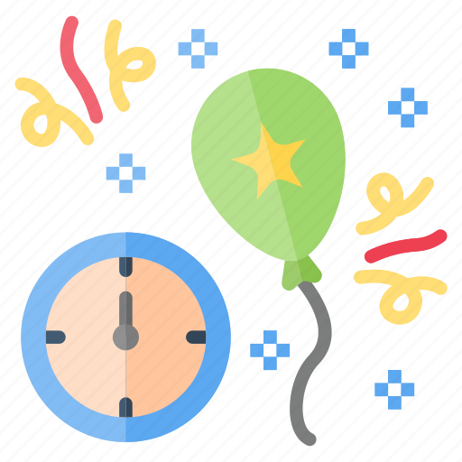 Clock, ballon, midnight, new, year, celebration icon - Download on Iconfinder