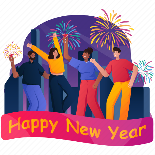 Happy new year, group, new year, celebration, party, holiday, woman illustration - Download on Iconfinder