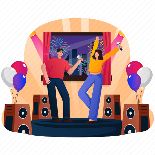 Party, couple, woman, man, celebration, new year, sing illustration - Download on Iconfinder