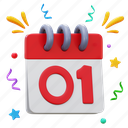 new year, date, calendar, 3d icon 
