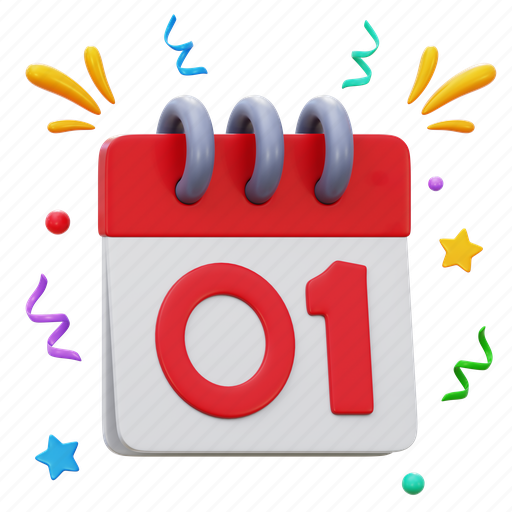 New year, date, calendar, 3d icon 3D illustration - Download on Iconfinder