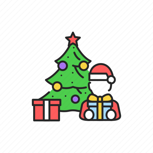 Christmas, decorated, tree, gifts, child icon - Download on Iconfinder