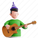 guitar, play guitar, 3d icon, 3d illustration, 3d render, music, entertainment, celebration, new year 