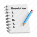 resolution, list, resolution list, 3d icon, 3d illustration, 3d render, goals, self-improvement, new year 