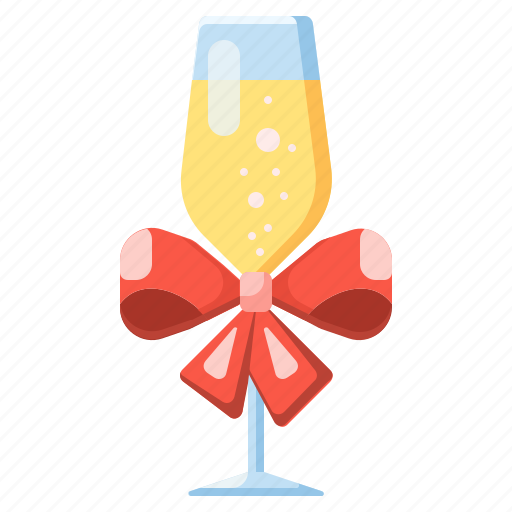 Alcohol, beverage, champagne, drink, glass, ribbon, new year icon - Download on Iconfinder