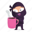 avatar, coffee, emoji, emoticon, mug, ninja 