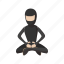 cartoon, character, japanese, kicking, meditating, ninja, sitting 