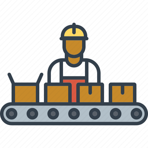 Assembly line, conveyor belt, industrial, industry, manufacturing, technology, worker icon - Download on Iconfinder