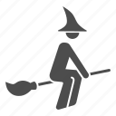 witch, halloween, broomstick, holiday, hat, flight, woman