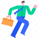 running, businessman, busy, worker, employee, briefcase, people