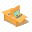 chair, computer, desk, isometric, object, table, yellow