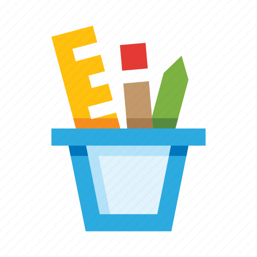 Pencil, pen, ruler, cup, pot, office stationery icon - Download on Iconfinder