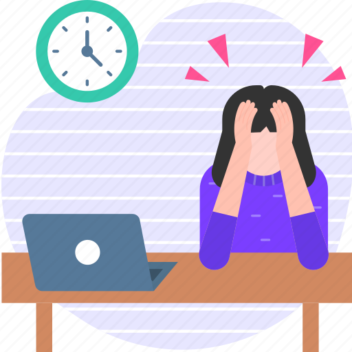 Stress, work, office, laptop, hard work, people illustration - Download on Iconfinder