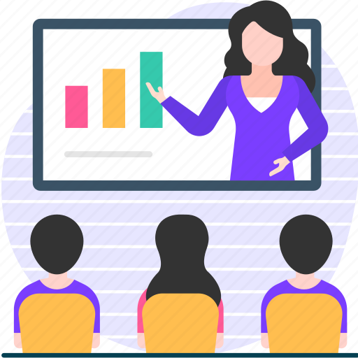 Employee, presentation, training, statistics, graph, report illustration - Download on Iconfinder