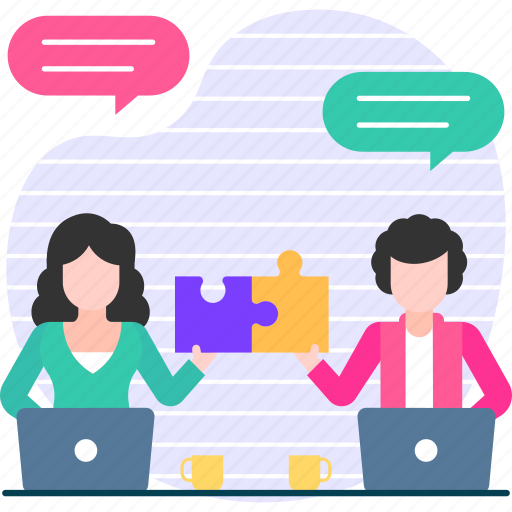 Collaborate, join, employee, chat, conversation, puzzle illustration - Download on Iconfinder