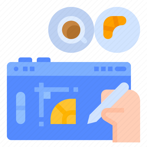 Coffee, creative, croissant, graphic, lifestyle, pen, tablet icon - Download on Iconfinder