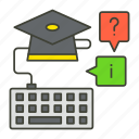 online, education, graduation, hat, keyboard, e study, questions 