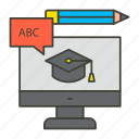 online, education, e learning, graduation hat, internet, pencil 