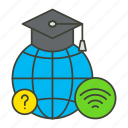 online education, e learning, graduation, hat, wireless, internet, globe 