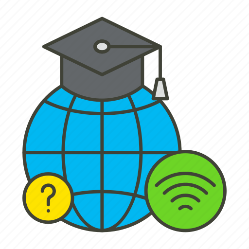 Online education, e learning, graduation, hat, wireless, internet, globe icon - Download on Iconfinder