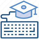 diploma, education, graduation cap, internet, keyboard, online education