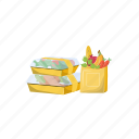 container, lunchbox, paper bag, meal, food