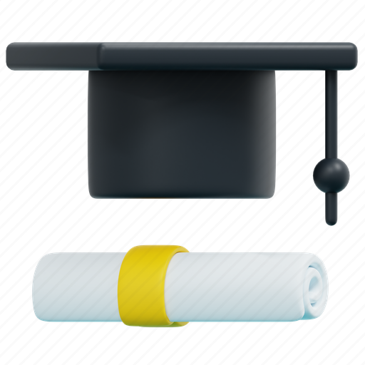 Graduation, cap, graduate, mortarboard, certificate, education, 3d 3D illustration - Download on Iconfinder