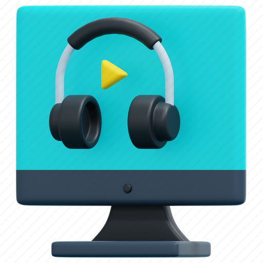 Listening, headphones, computer, audio, course, online, learning 3D illustration - Download on Iconfinder