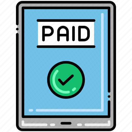Bill, mobile device, paid, payment icon