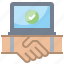 agreement, deal, gestures, hands, handshake, laptop 