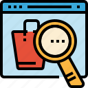 analytics, engine, glass, magnifying, page, search, shopping 