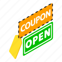 couponopen, isometric, object, sign