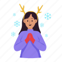girl celebrating christmas, reindeer, costume, winter, party, christmas, xmas, merry christmas, celebration