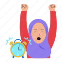 alarm, clock, sahur, fasting, woman hijab, eid mubarak, ramadan kareem, islam, muslim