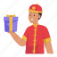 man celebrating chinese new year, chinese, man, gift, present 