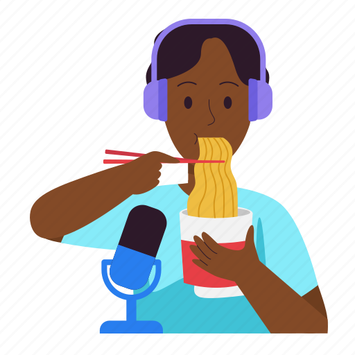 Food, mokbang, noodles, boy, eating, podcast, microphone icon - Download on Iconfinder