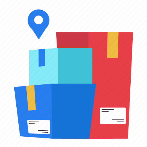 Boxes, warehouse, storage, pin location, tracking, shipping, delivery icon - Download on Iconfinder