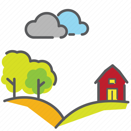 Ban, bushes, clouds, countryside, hillside, house, outdoor icon - Download on Iconfinder