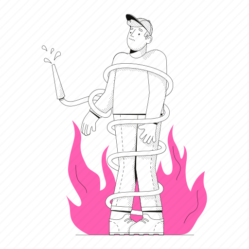 Tangled, fire, hose, 404 error, page error, error, empty state illustration - Download on Iconfinder