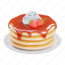 pancake, cake, cream, dessert, strawberry, jam, delicious 