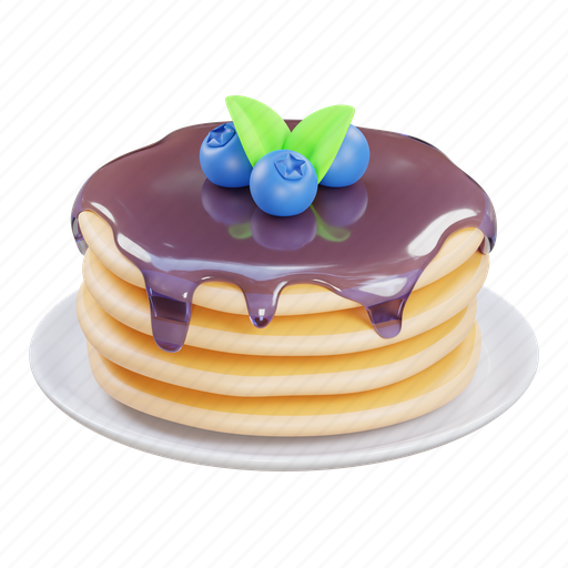 Pancake, cake, sweet, dessert, blueberry, jam, delicious 3D illustration - Download on Iconfinder
