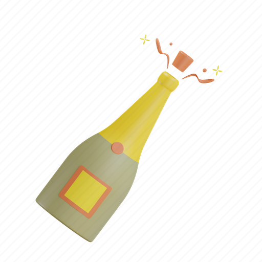 Champagne, bottle, beverage, drinks, drink, glass, alcohol 3D illustration - Download on Iconfinder